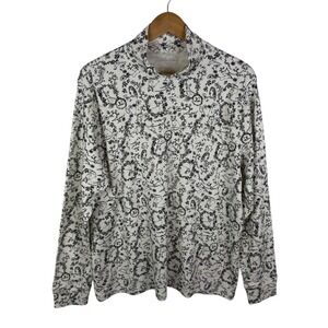 Lands End Woodland Animal Floral Print Top XL Relaxed Stretch Nature Forest Art